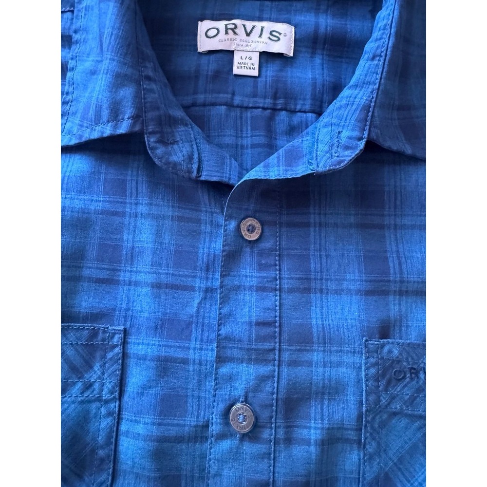 Orvis Button-Up Shirt Men's Large Blue Plaid Short Sleeve Fishing Outdoor - Picture 4 of 11